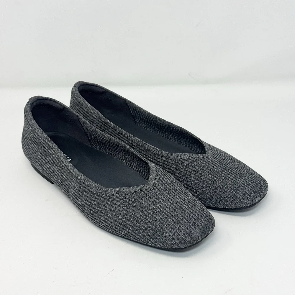 VIVAIA Margot 2.0 Square Toe V-Cut Blue Ribbed Knit Ballet Flats 42EU - 10.5US